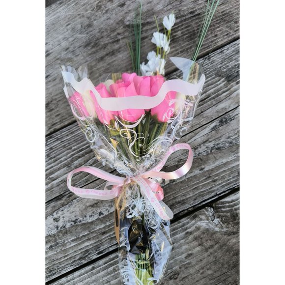 2 Dozen It's A Girl Light Pink and White The Original Wooden Rose Flower Bouquet - Picture 7 of 9